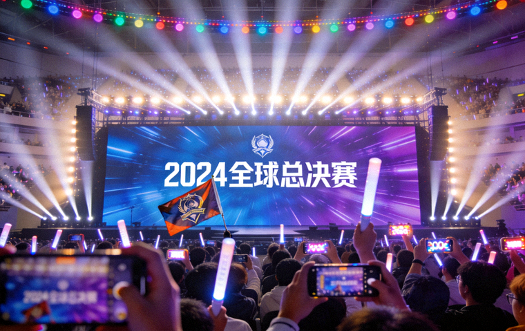 电竞赛事舞台上的大屏幕与现场观众席
