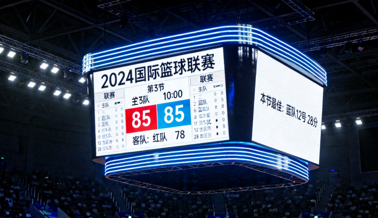 体育场馆内的大屏幕比分牌与实时赛事信息