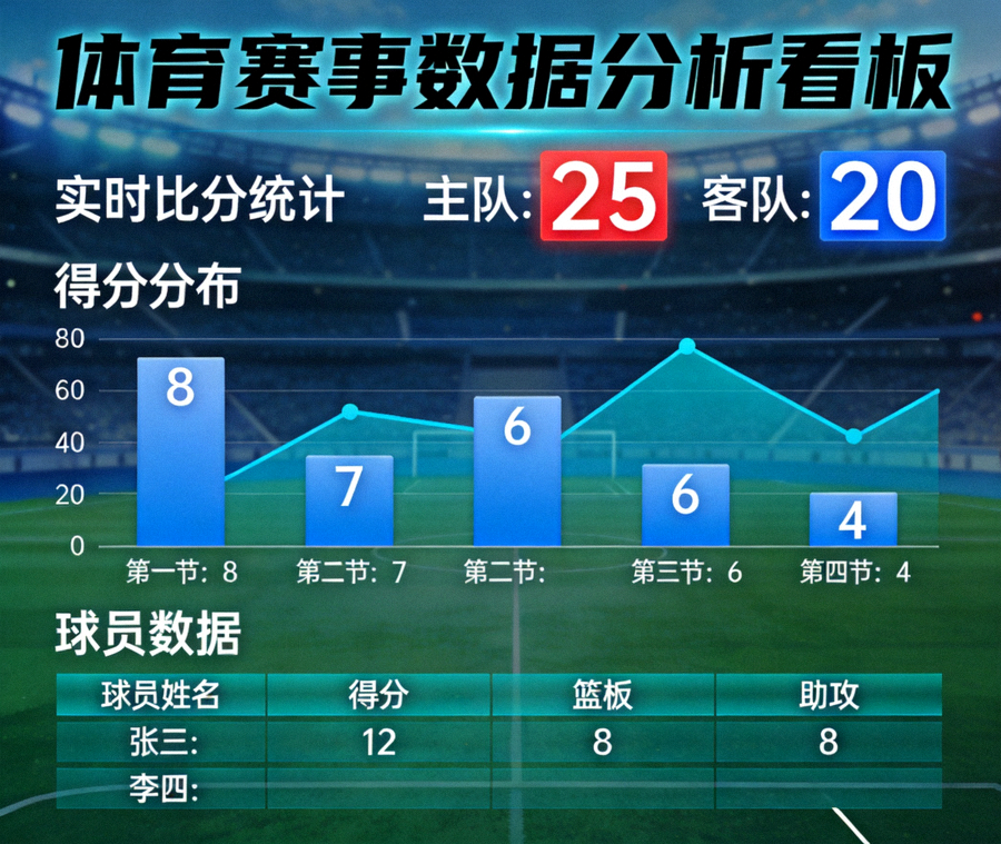 体育赛事数据分析看板与比分统计图表